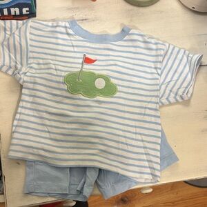 Bailey boys short set- Blue Striped Golf Tee